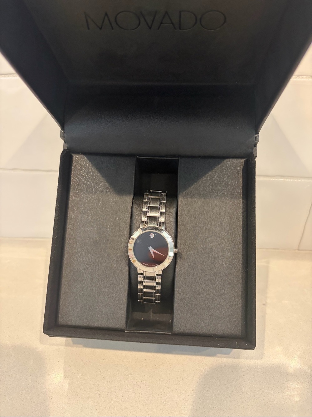 Movado Black Museum Dial Watch Women’s silver black face